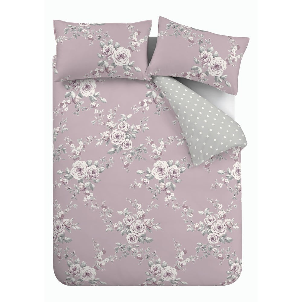 Ružovo-sivé posteľné obliečky Catherine Lansfield Canterbury 135 x 200 cm