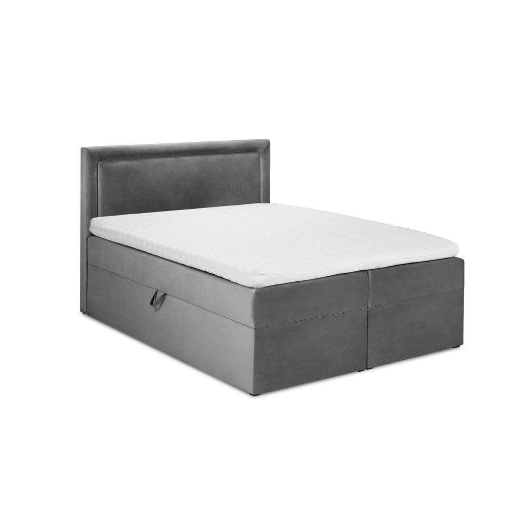 Sivá zamatová dvojlôžková posteľ Mazzini Beds Yucca 200 x 200 cm