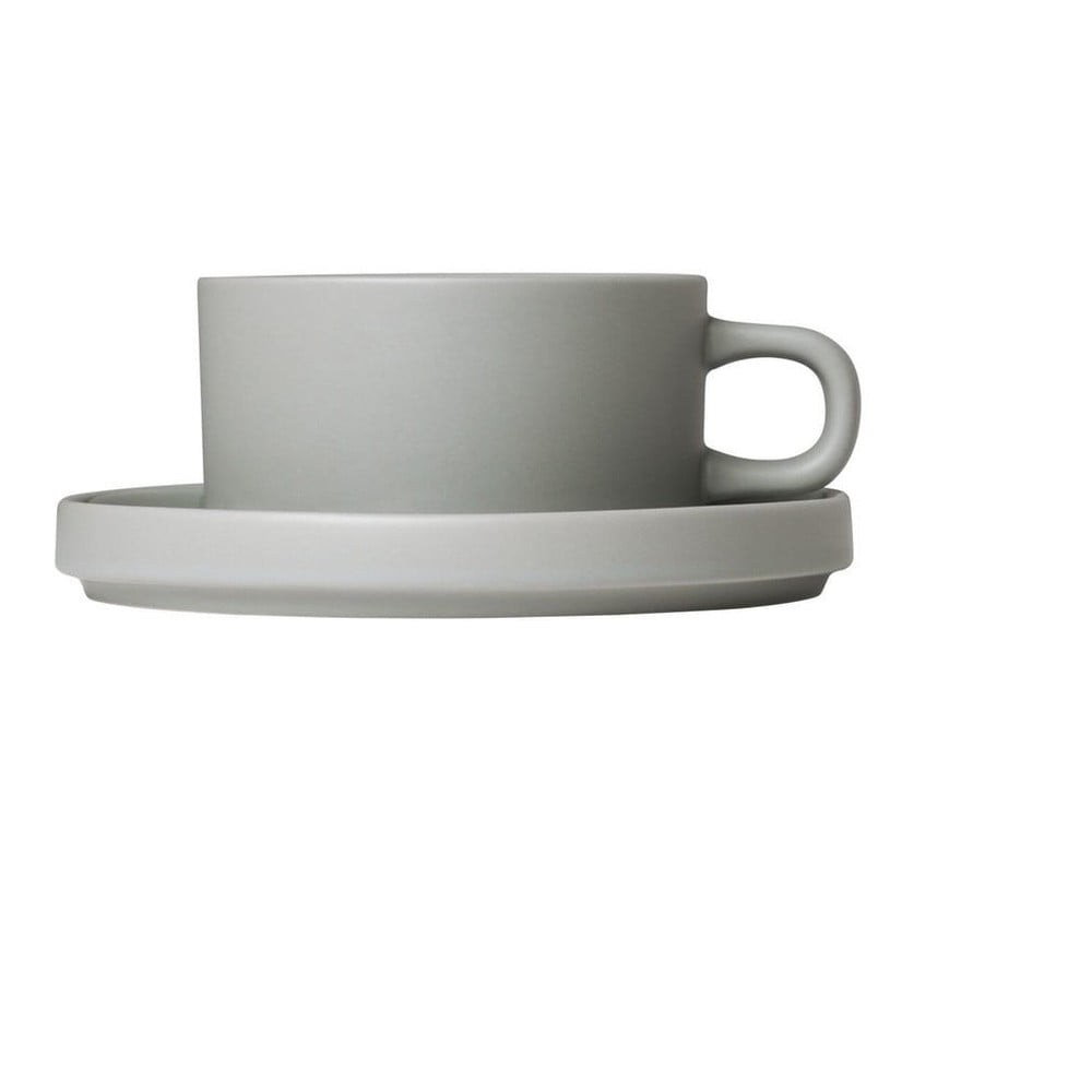 Súprava 2 svetlosivých keramických šálok na čaj s tanierikmi Blomus Pilar 170 ml