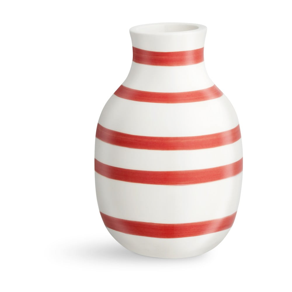 Bielo-červená pruhovaná keramická váza Kähler Design Omaggio výška 125 cm