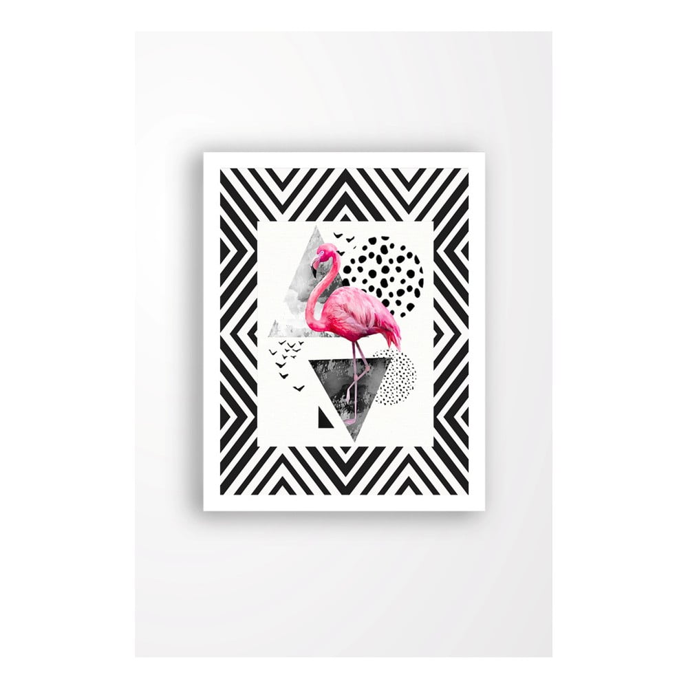Nástenný obraz na plátne v bielom ráme Tablo Center Flamingo Party 29 × 24 cm