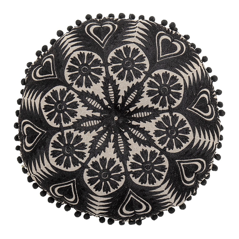 Čierno-béžový dekoratívny vankúš Bloomingville Mandala ø 36 cm