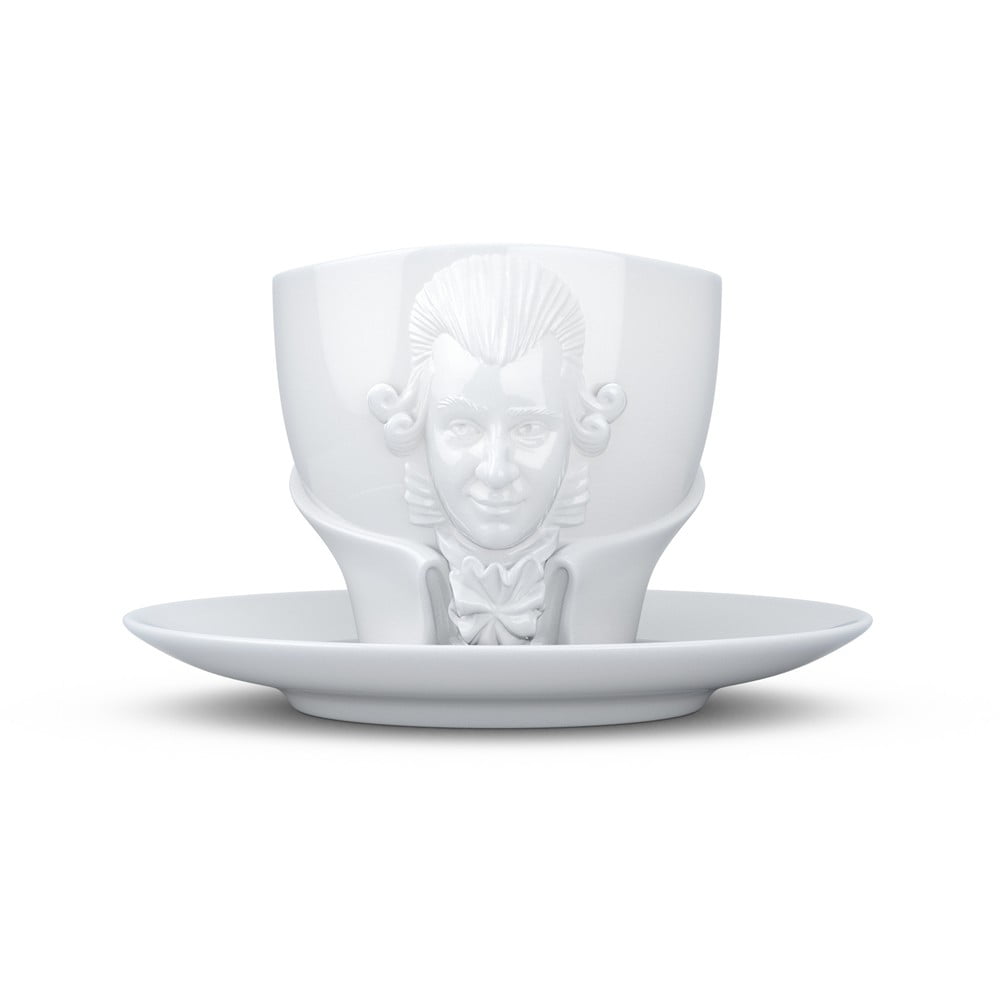 Súprava bielej porcelánovej šálky s tanierikom 58products Wolfgang Amadeus Mozart objem 260 ml
