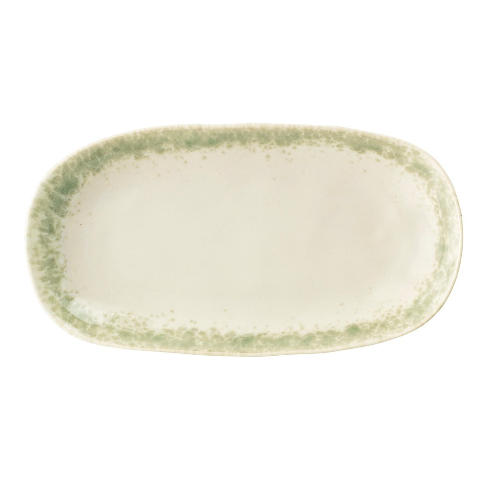 Zeleno-biely kameninový servírovací tanier Bloomingville Paula 235 x 125 cm