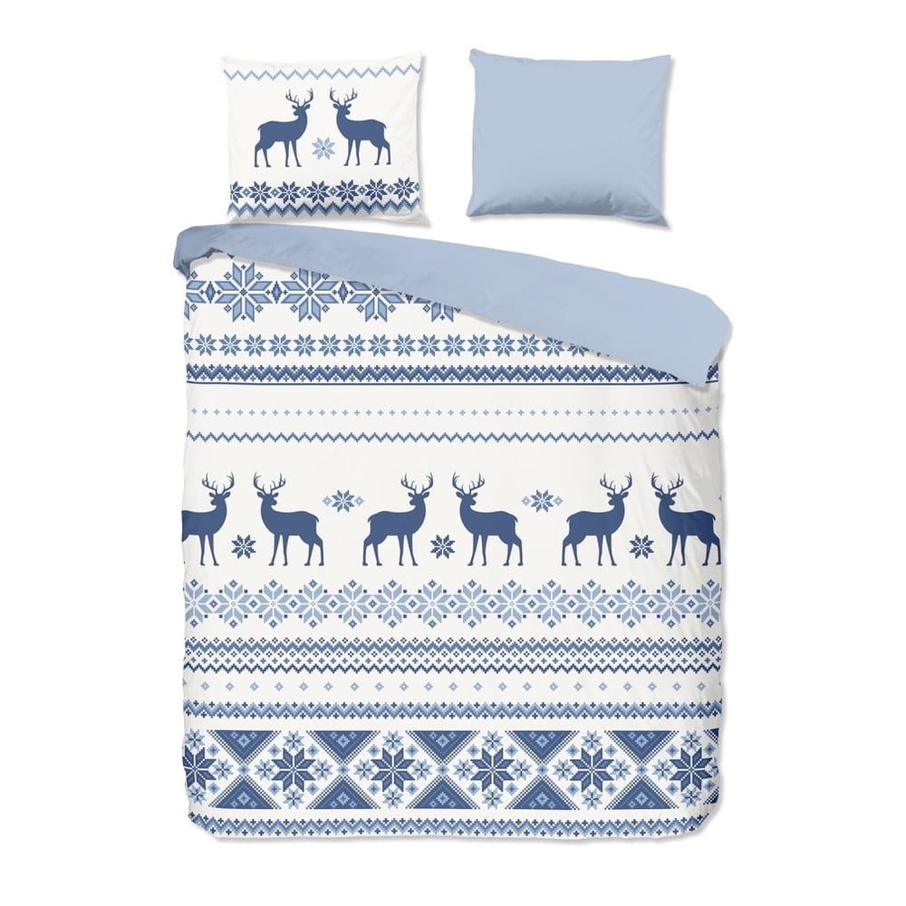 Bielo-modré flanelové obliečky s vianočným motívom Good Morning Nordic 140 x 200 cm