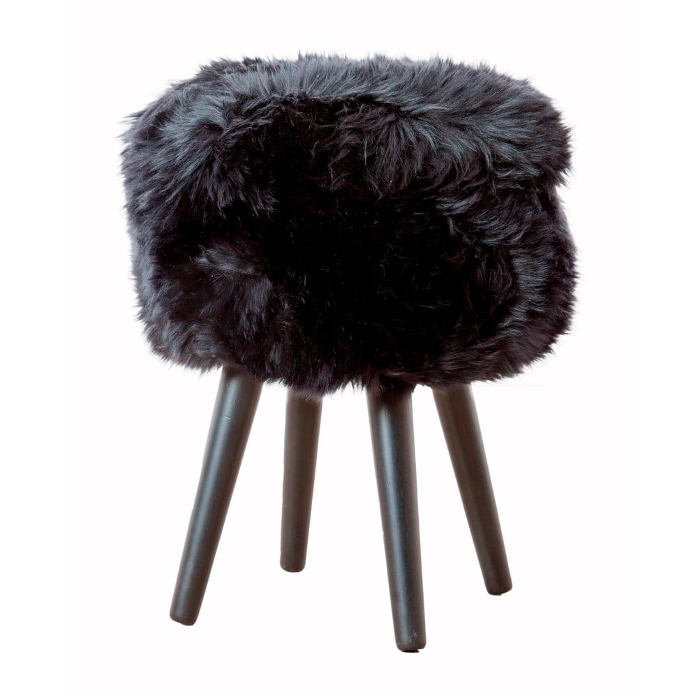 Stolička s čiernym sedákom z ovčej kožušiny Native Natural Black ⌀ 30 cm