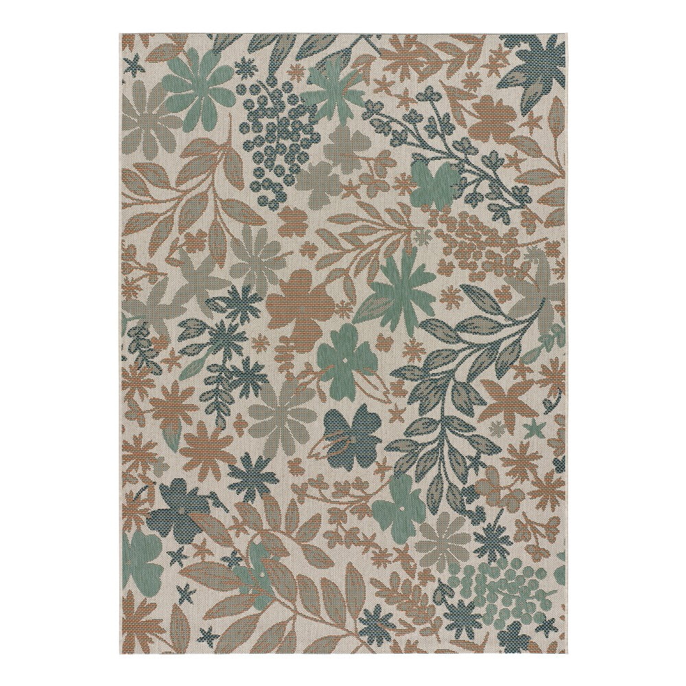 Béžovo-zelený vonkajší koberec Universal Floral 115 x 115 cm
