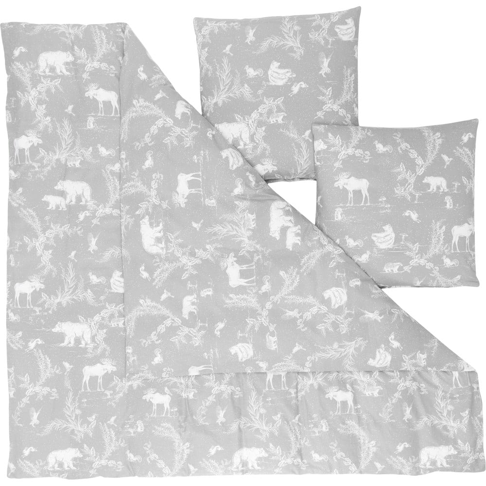 Sivé flanelové obliečky na dvojlôžko Westwing Collection 200 x 200 cm