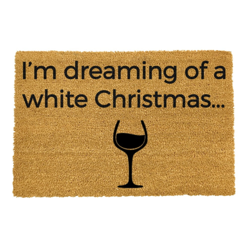Čierna rohožka z prírodného kokosového vlákna Artsy Doormats White Wine Christmas 40 x 60 cm