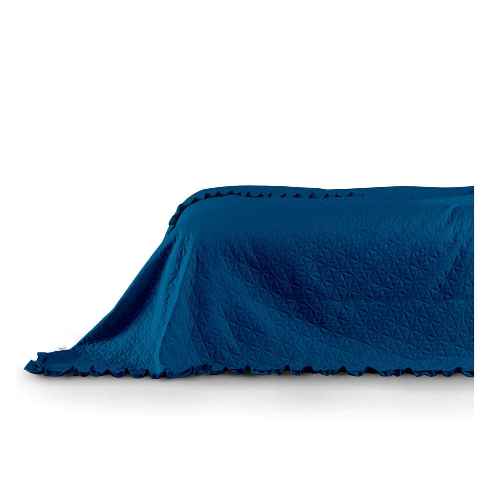 Modrý pléd cez posteľ AmeliaHome Tilia 240 x 220 cm