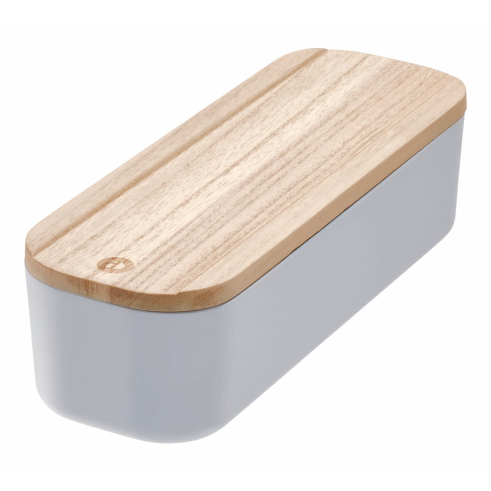 Sivý úložný box s vekom z dreva paulownia iDesign Eco 9 x 275 cm