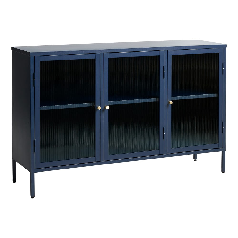 Modrá kovová vitrína Unique Furniture Bronco výška 85 cm