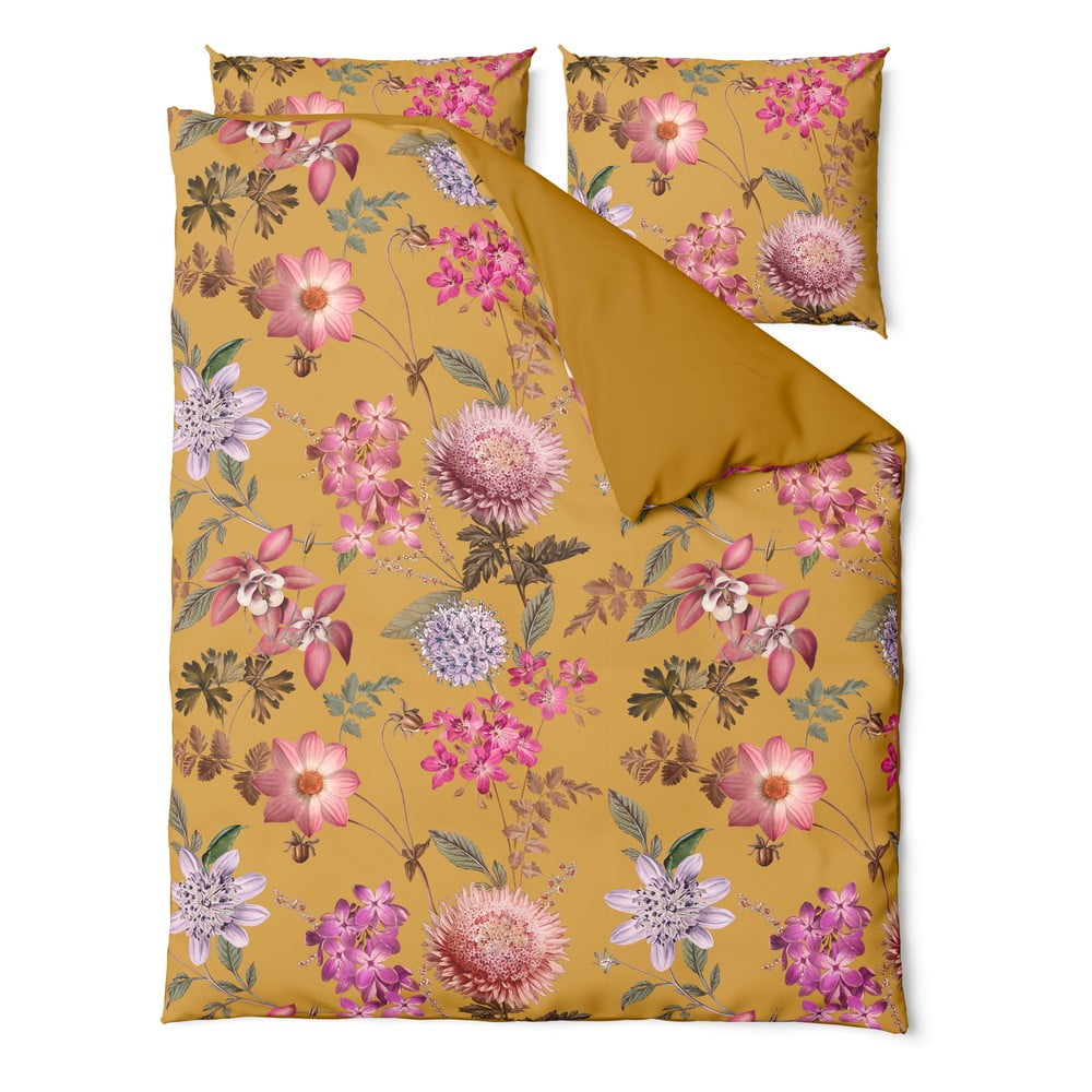 Okrovožlté obliečky na jednolôžko z bavlneného saténu Bonami Selection Blossom 140 x 220 cm