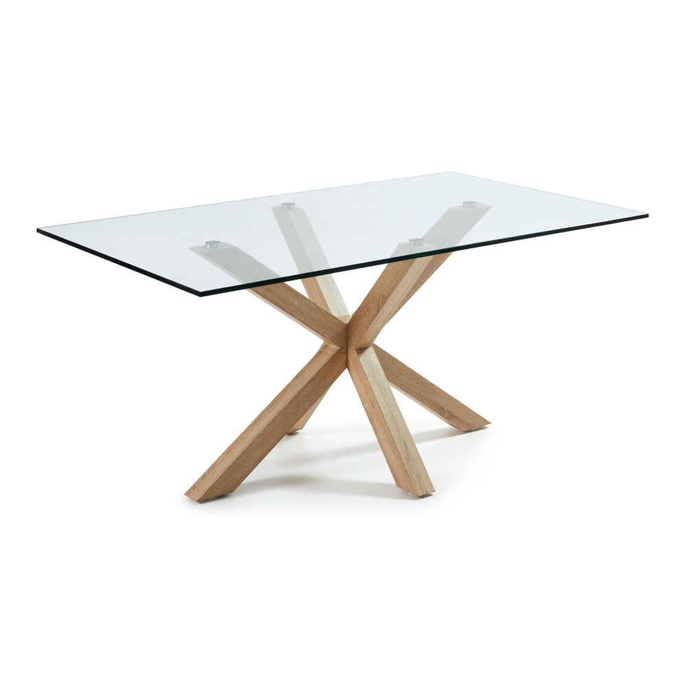Sklenený jedálenský stôl s prírodným podnožím Kave Home 160 x 90 cm