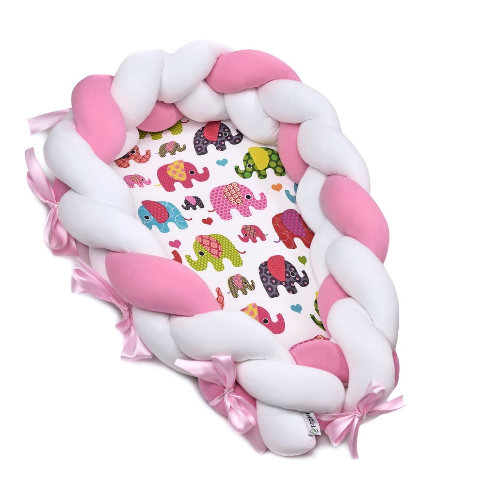 Bavlnené hniezdočko s odnímateľným mantinelom T-TOMI Pink Elephant