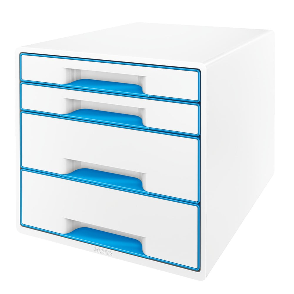 Bielo-modrý zásuvkový box Leitz WOW CUBE 4 zásuvky