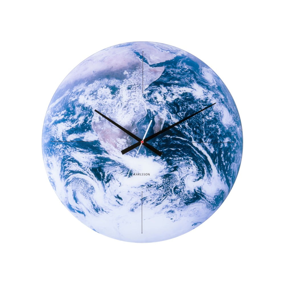 Modré sklenené nástenné hodiny Karlsson Earth ø 60 cm