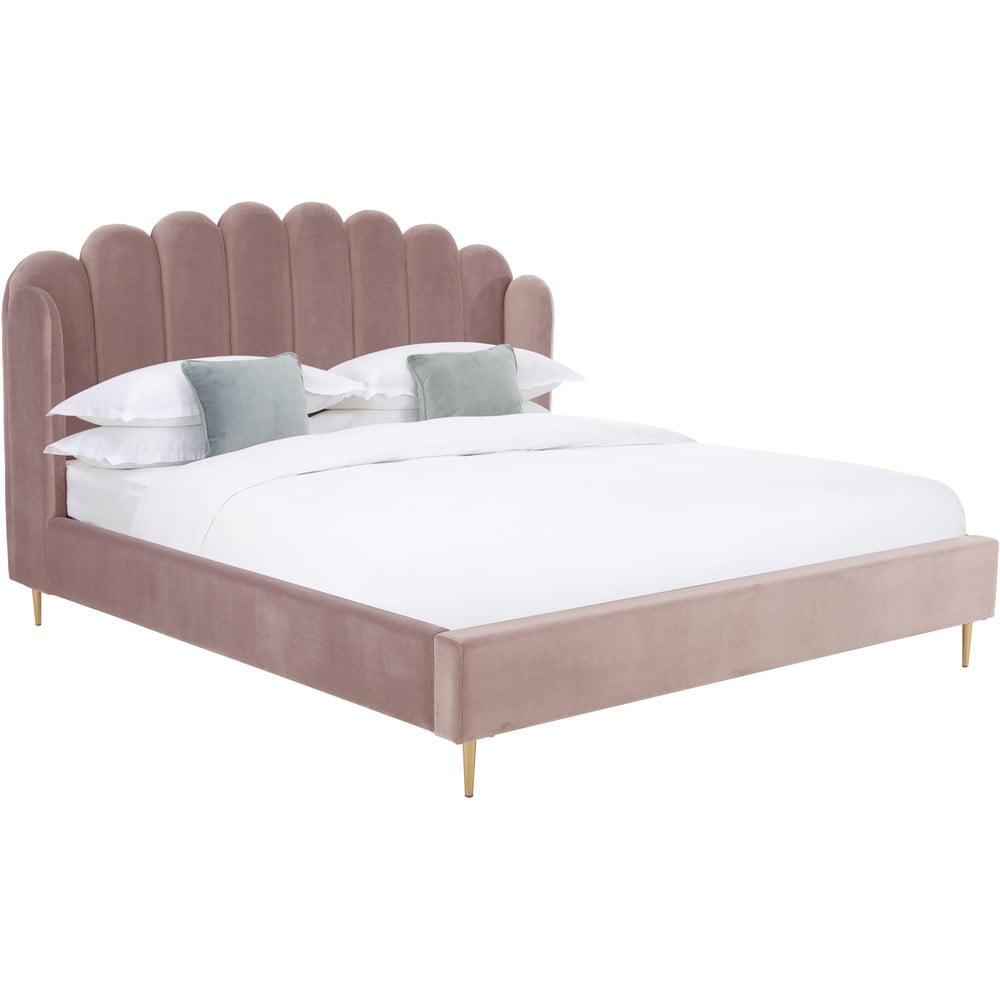 Ružová čalúnená posteľ so zamatovým povrchom Westwing Collection Glamour 180 x 200 cm
