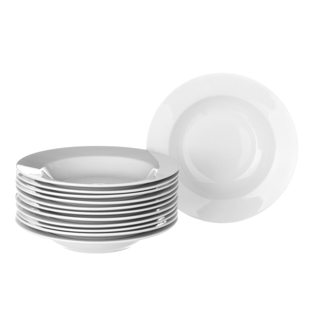 Sada 12 bielych hlbokých porcelánových tanierov Unimasa Elegant