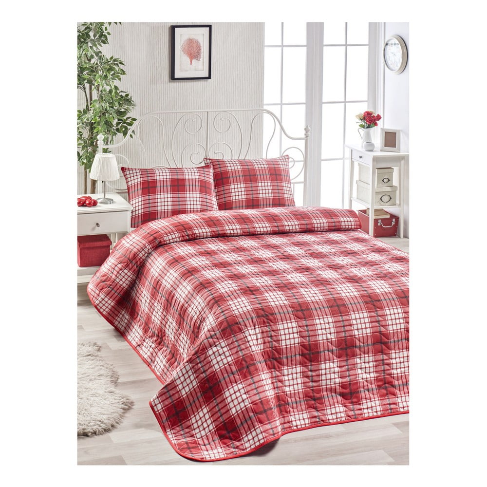Set červenej bavlnenej prikrývky na posteľ a obliečky na vankúš Muro Gerro 160 × 220 cm