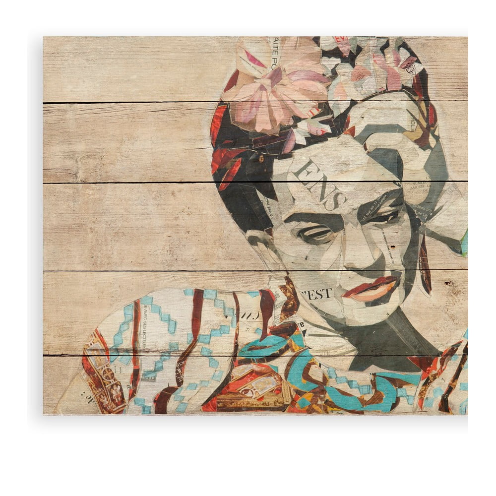 Nástenná ceduľa z borovicového dreva Madre Selva Collage of Frida 40 × 60 cm