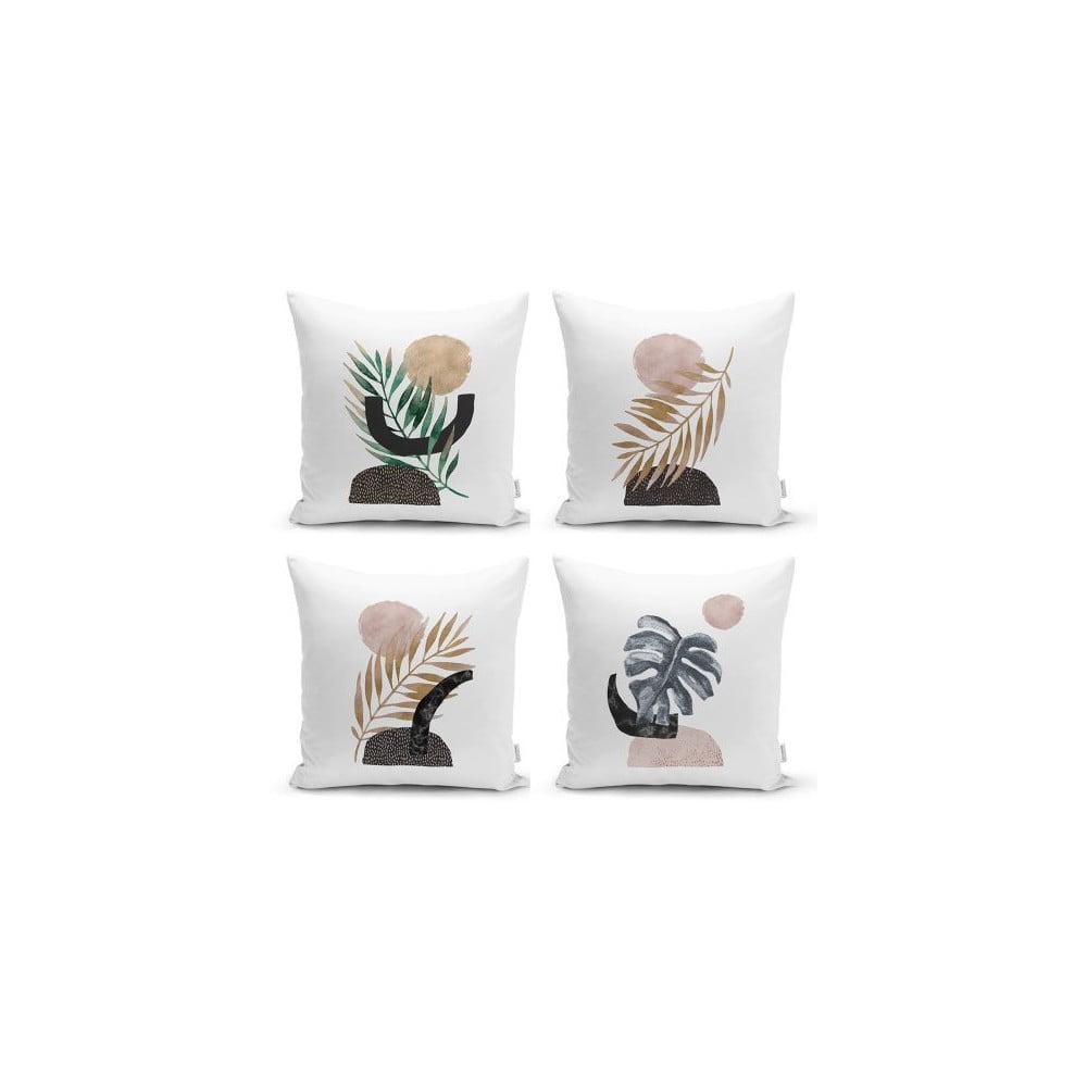 Súprava 4 dekoratívnych obliečok na vankúše Minimalist Cushion Covers Geometric Leaf 45 x 45 cm