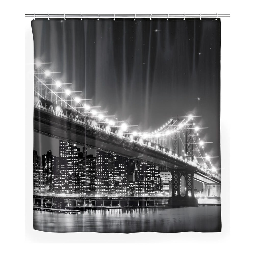 Sivý sprchový záves Wenko Led Brooklyn Bridge 180 × 200 cm