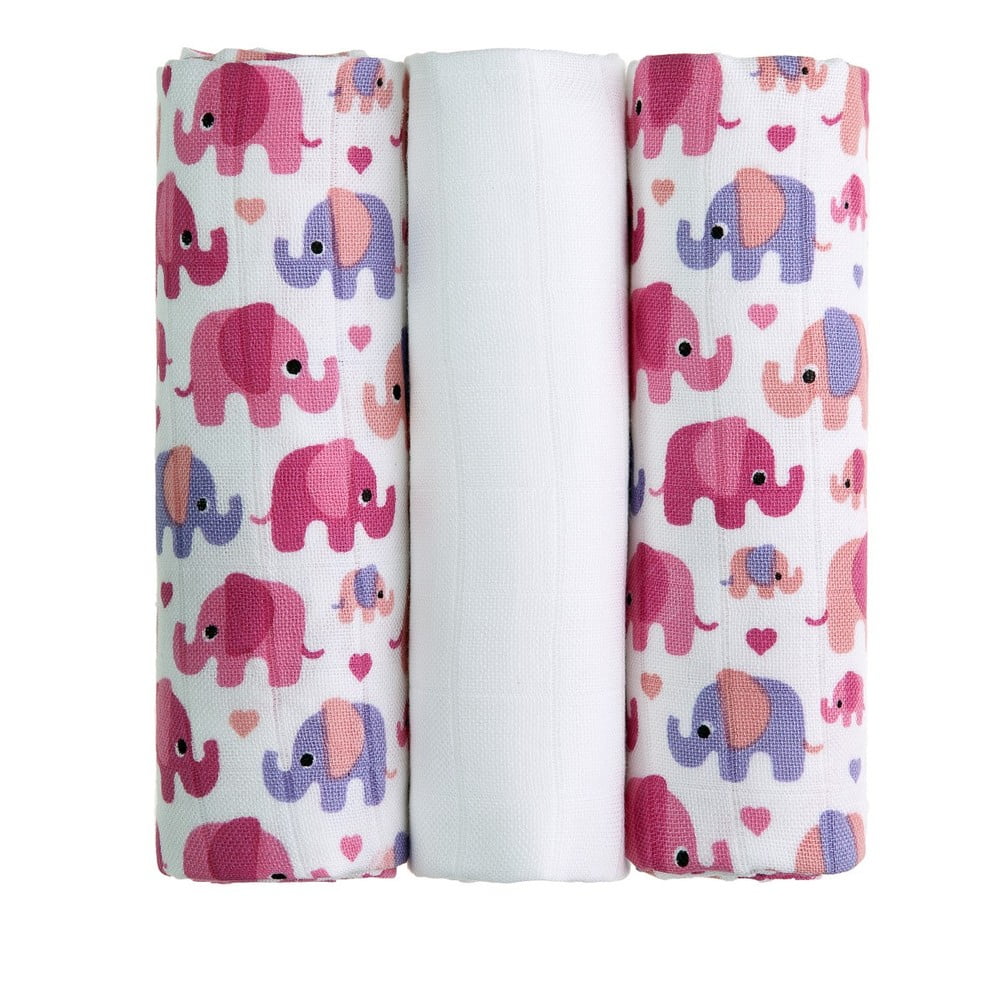 Súprava 3 látkových plienok T-TOMI Pink Elephants 70 x 70 cm