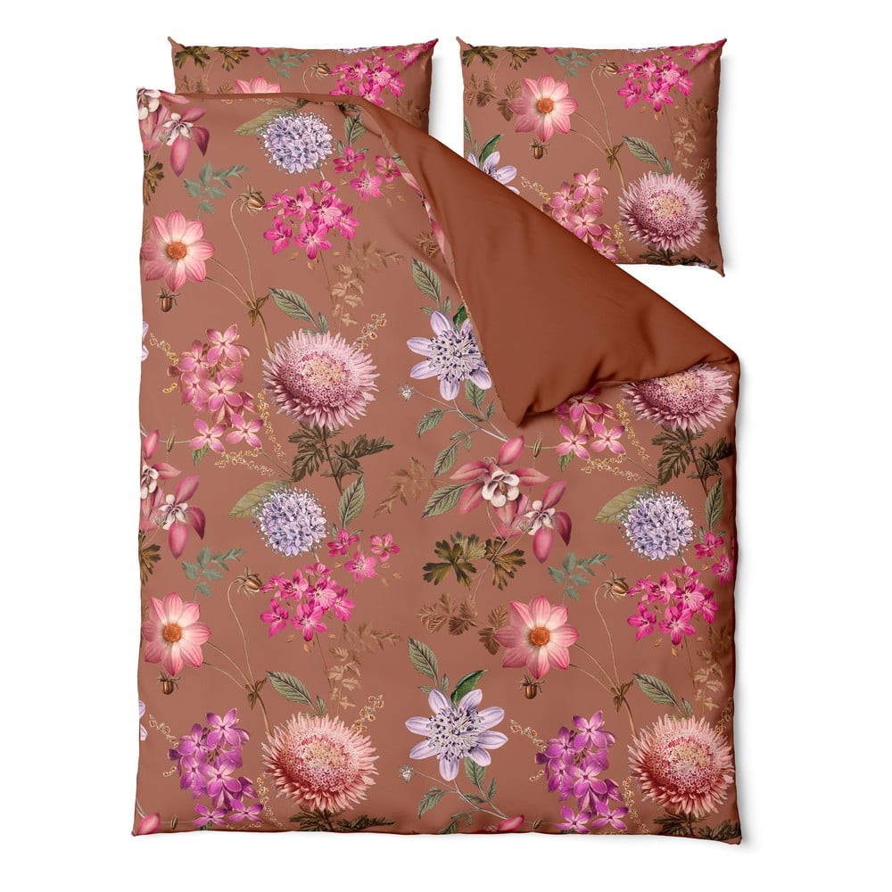 Terakotovohnedé obliečky na jednolôžko z bavlneného saténu Bonami Selection Blossom 140 x 200 cm