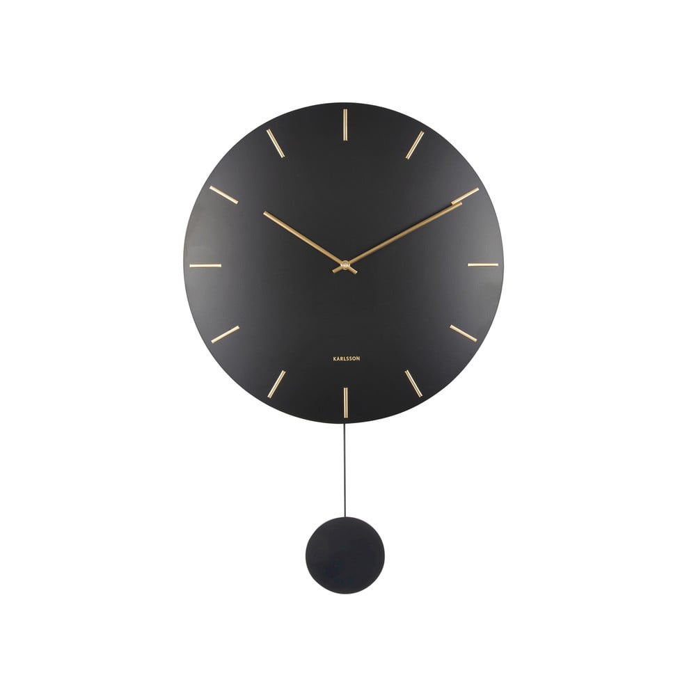 Čierne nástenné kyvadlové hodiny Karlsson Impressive ø 20 cm