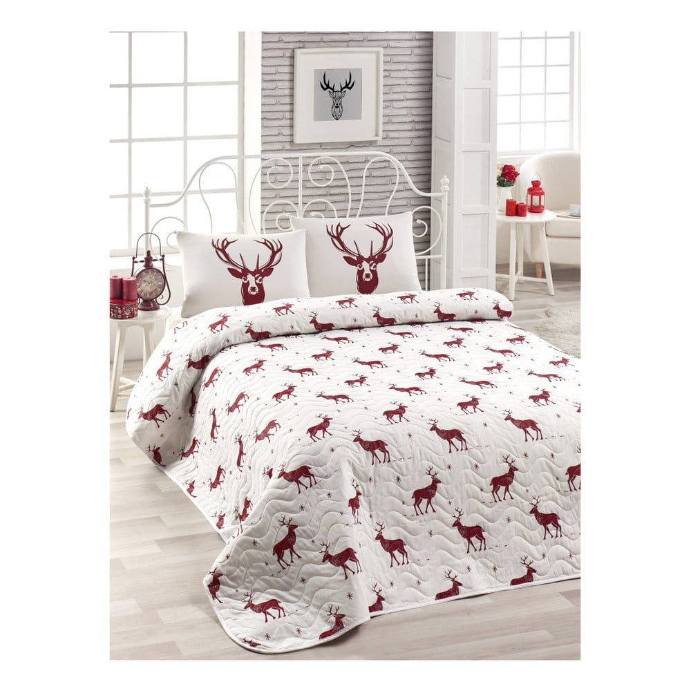 Set plédu cez posteľ a obliečky na vankúš s prímesou bavlny Geyik Claret Red 160 x 220 cm