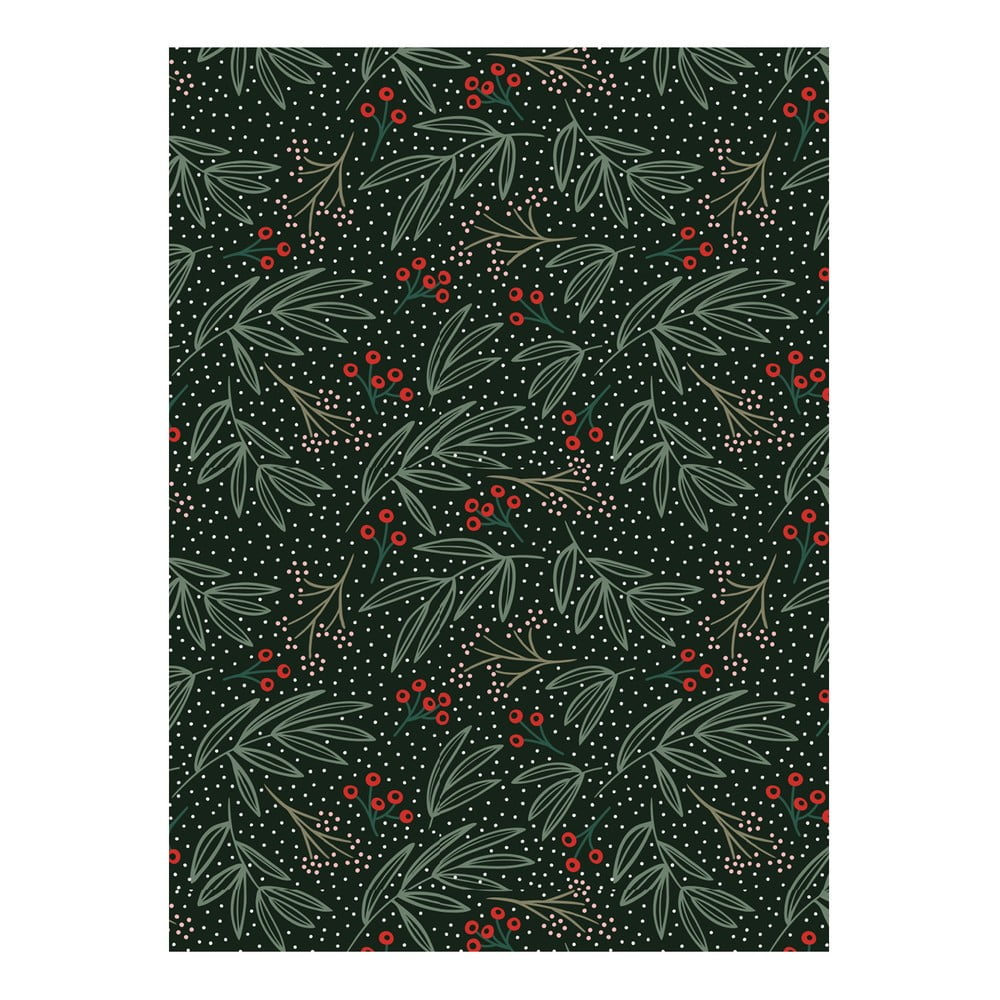 5 hárkov čierno-zeleného baliaceho papiera eleanor stuart Winter Floral 50 x 70 cm