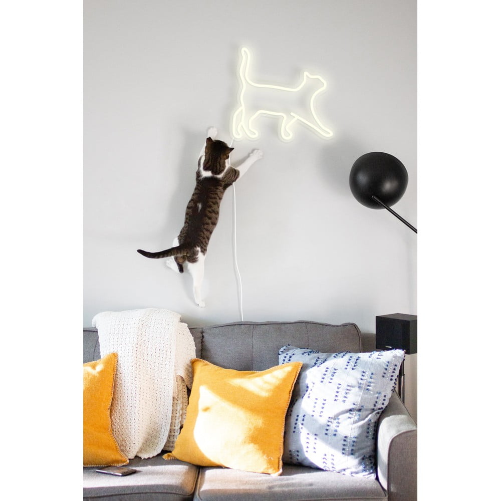 Biela nástenná svietiaca dekorácia Candy Shock Cat 40 x 37 cm