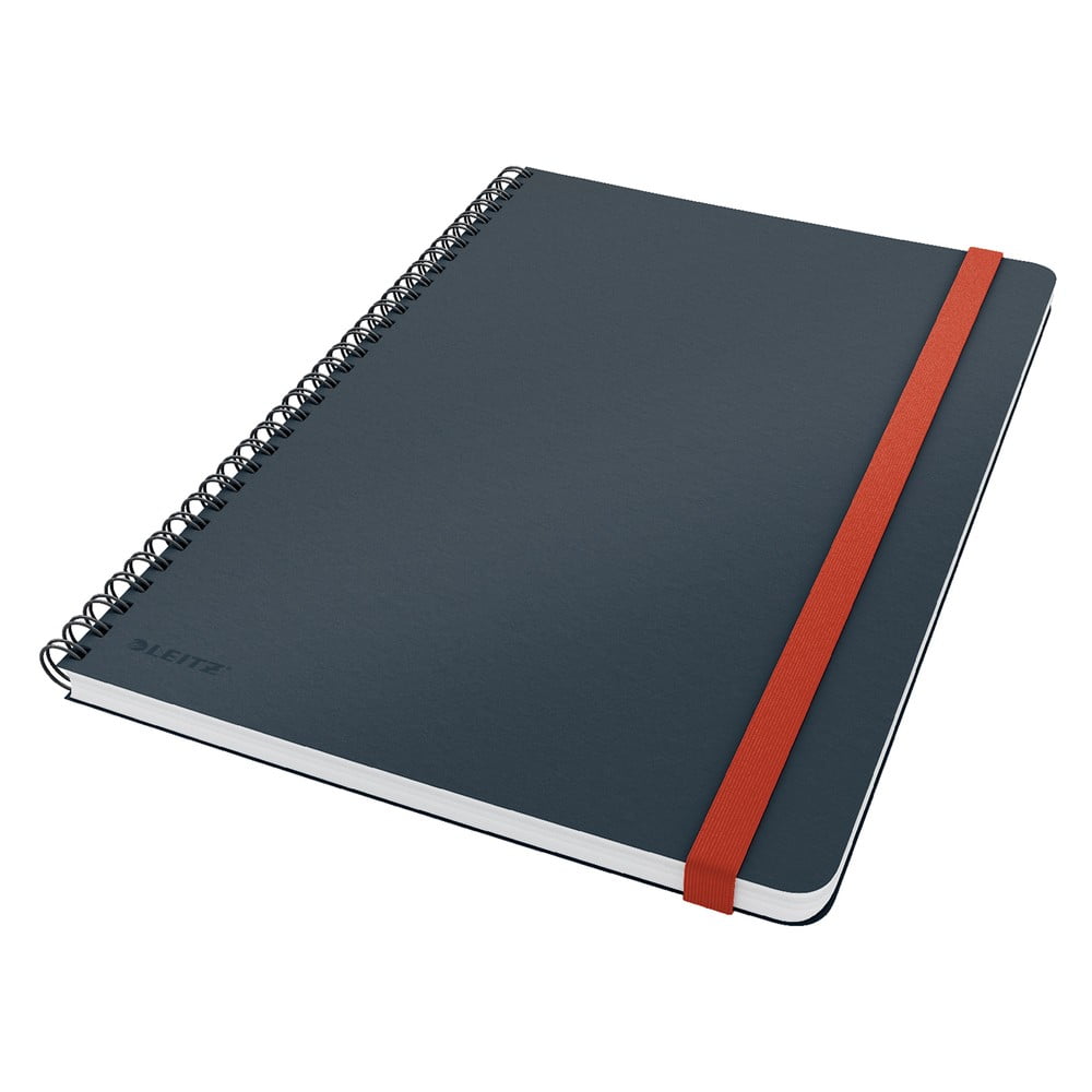 Sivý krúžkový zápisník s hebkým povrchom Leitz 80 strán
