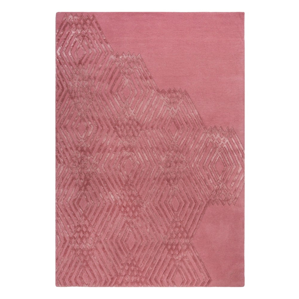 Ružový vlnený koberec Flair Rugs Diamonds 160 x 230 cm