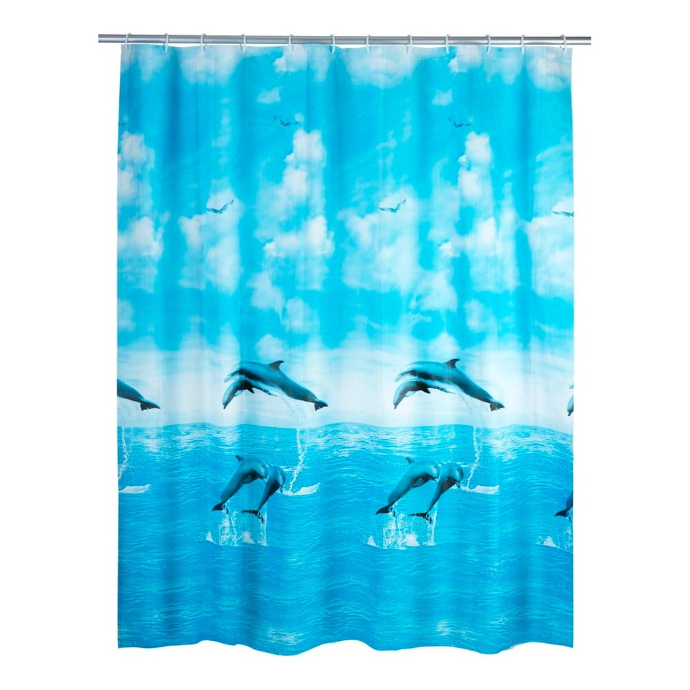 Modrý sprchový záves Wenko Dolphin 180 × 200 cm