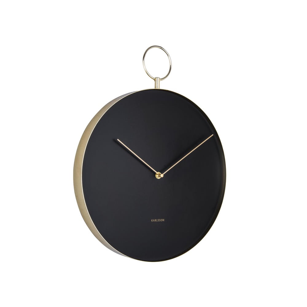 Čierne kovové nástenné hodiny Karlsson Hook ø 34 cm