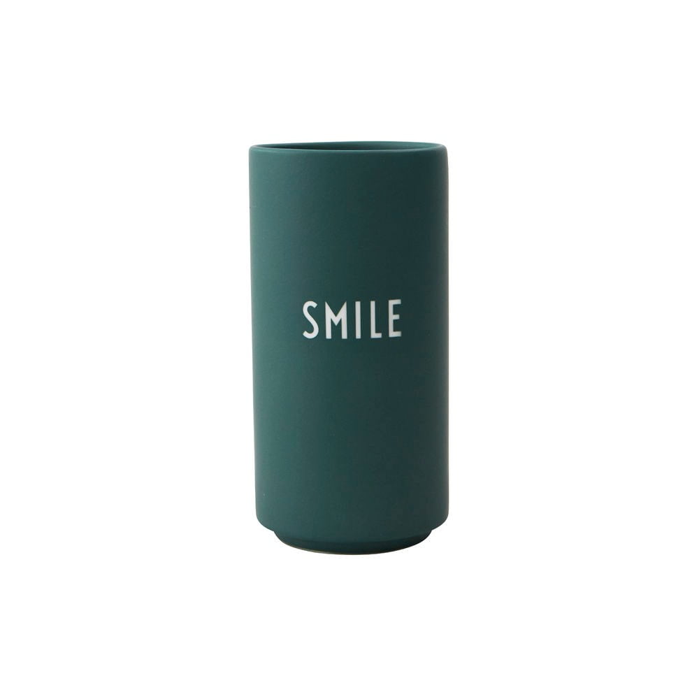 Tmavozelená porcelánová váza Design Letters Smile výška 11 cm